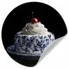 Taart - Slagroom - Kers - Bord - Delfts blauw Wandcirkel behangsticker klein -3d