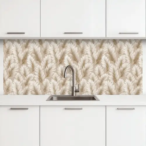 Botanisch - Patroon - Beige keuken achterwand 2 middel 871 -3d