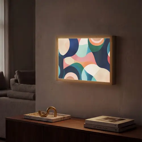 Abstract - Blauw - Roze Light Box met batterij (Wandlamp) middel -sfeer1