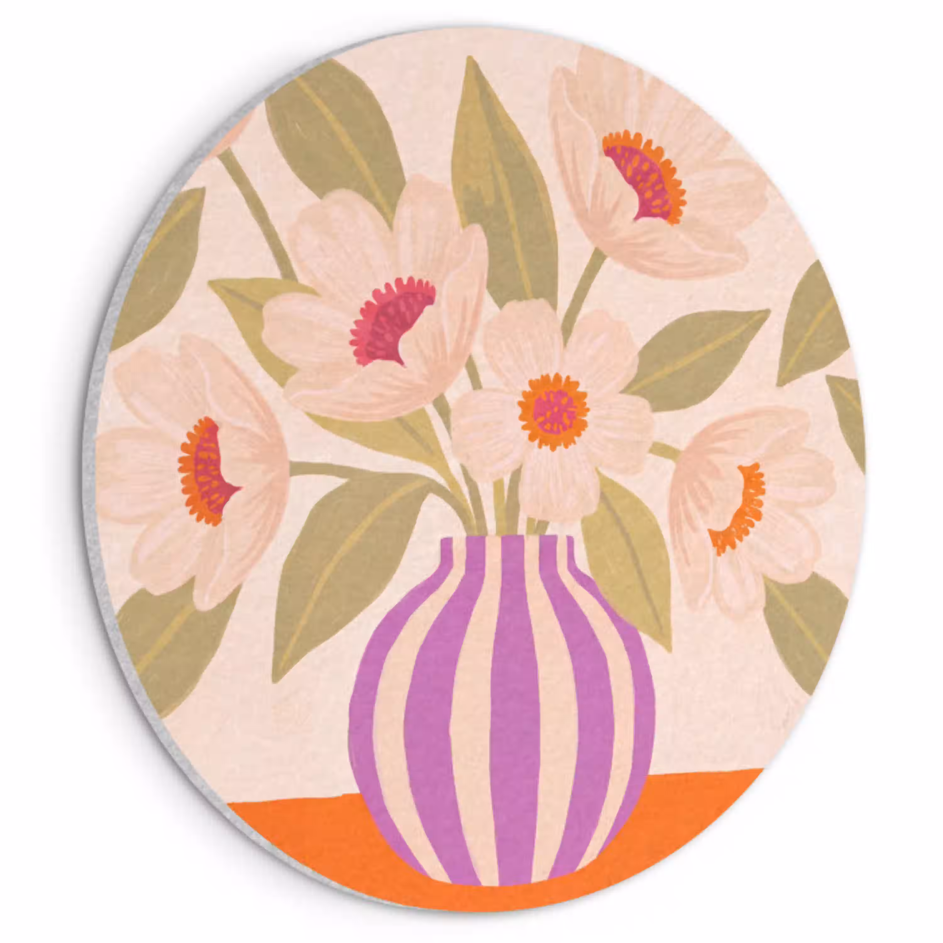 Bloemen - Vaas - Abstract - Paars - Oranje Akoestische PET Vilt - Rond klein -3d