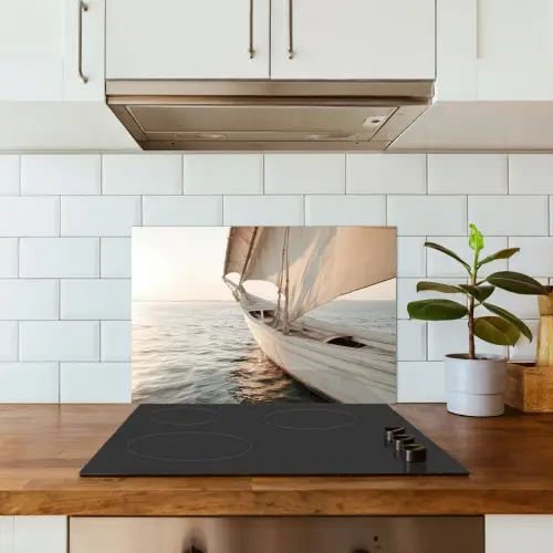 Zeilboot - Zee - Beige - Zon keuken achterwand spatscherm klein -sfeer2
