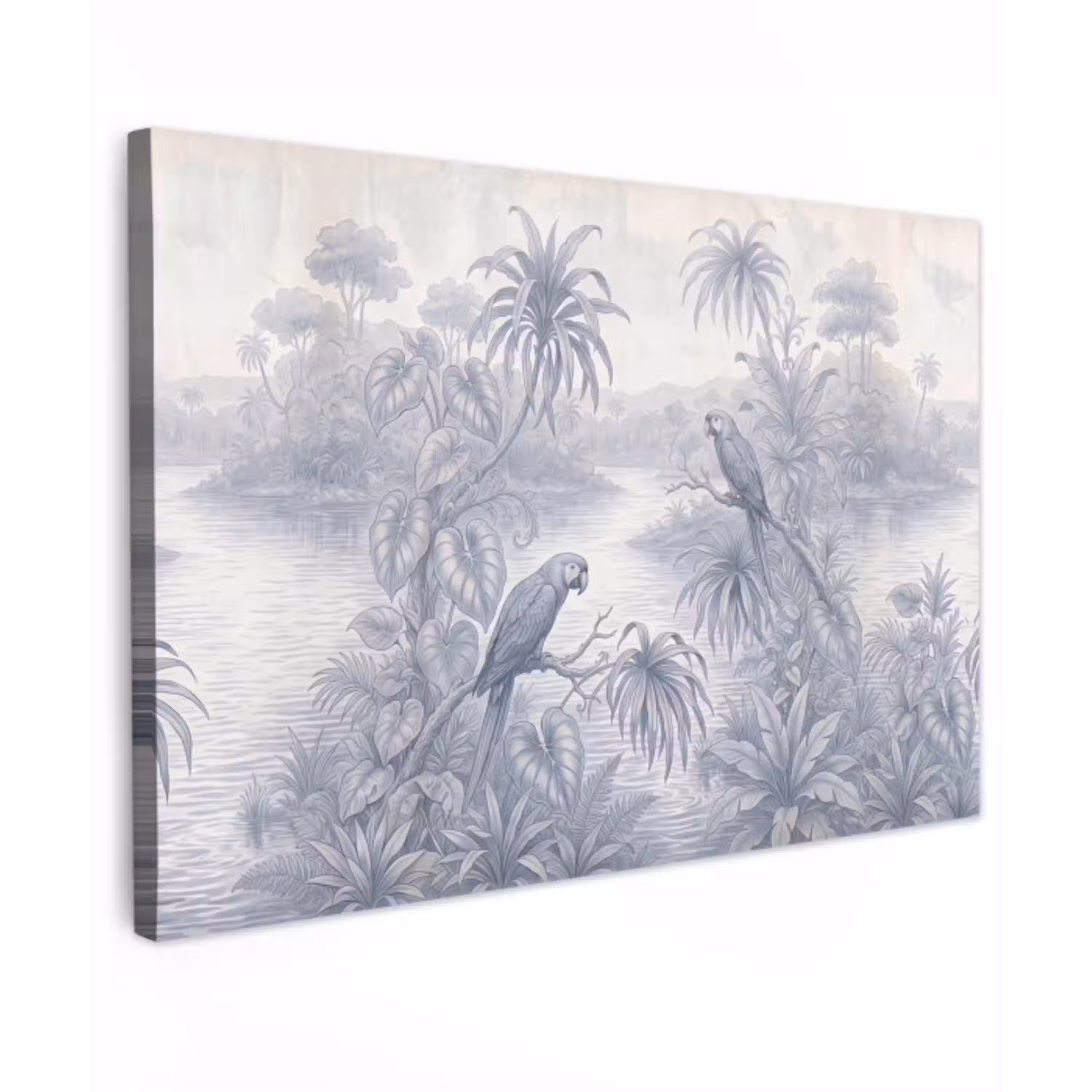 Vogel - Rivier - Tropisch - Illustratie - Blauw Tuinposter op houten frame 2 cm dik klein -3d