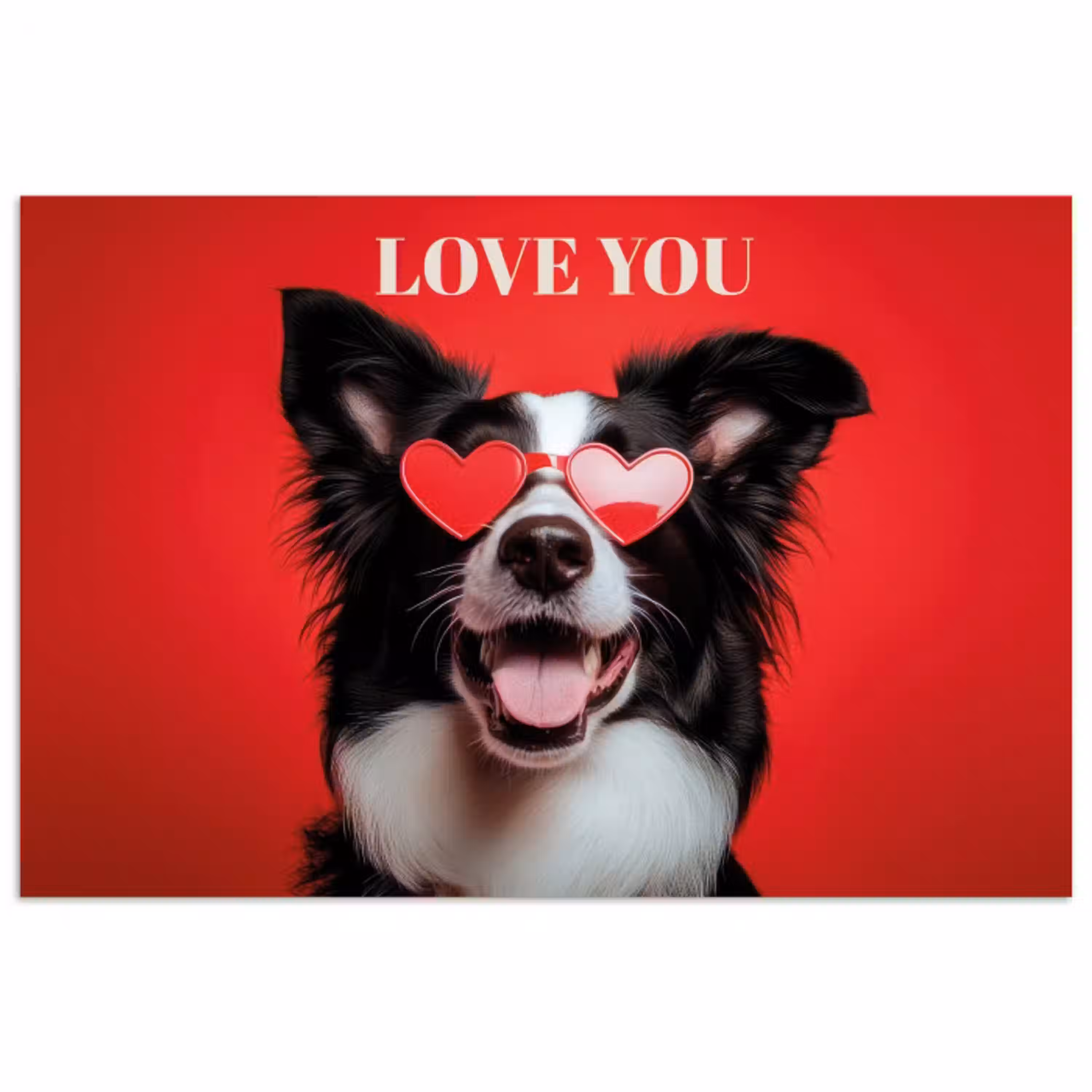 Hond - Hartjesbril - Loveyou - Rood poster papier klein -3d