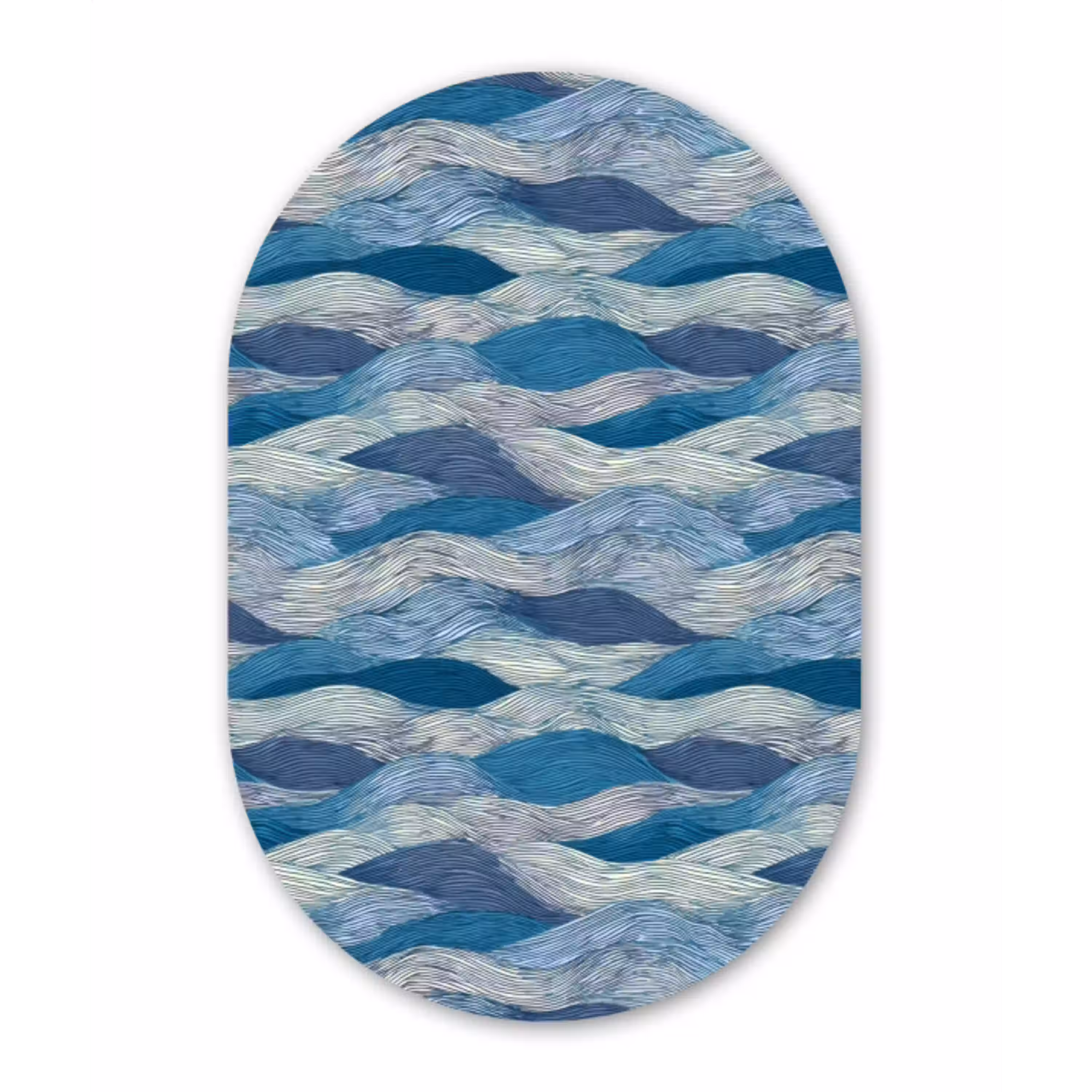 Getekend - Blauw - Wit - Golvend - Streepjes Wandcirkel Ovaal Aluminium middel 839 -3d