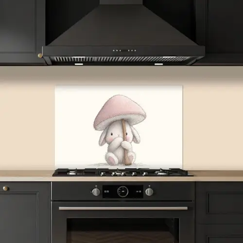 Paddenstoel - Konijn - Roze keuken achterwand spatscherm klein -sfeer1