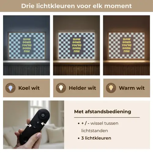 Patroon - Geblok - Blauw - Slow down you're doing fine Light Box met batterij (Wandlamp) middel -USP_lichtkleurNL