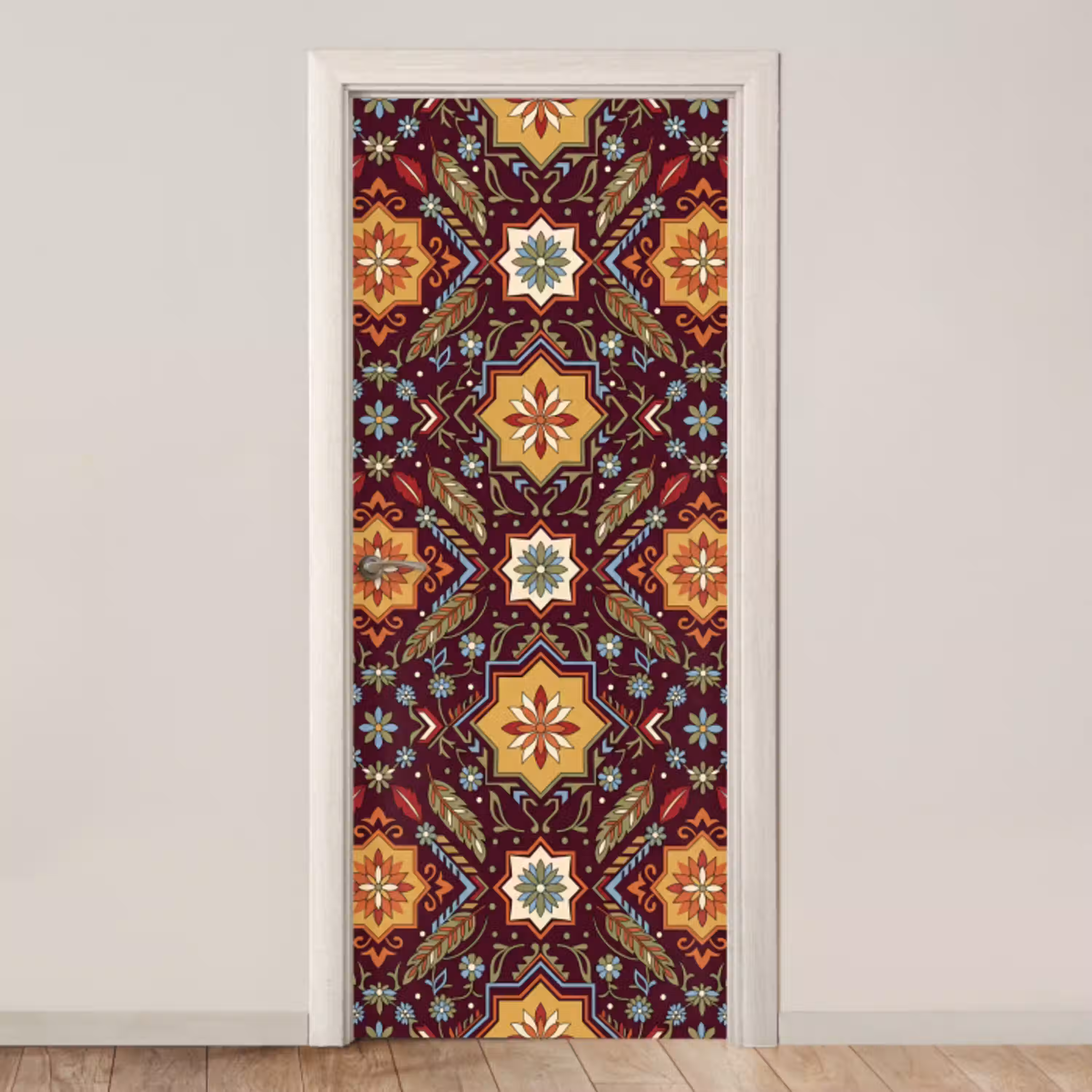 Patroon - Floraal - Geometrisch - Kleurrijk - Decoratie deurposter klein -3d_beige