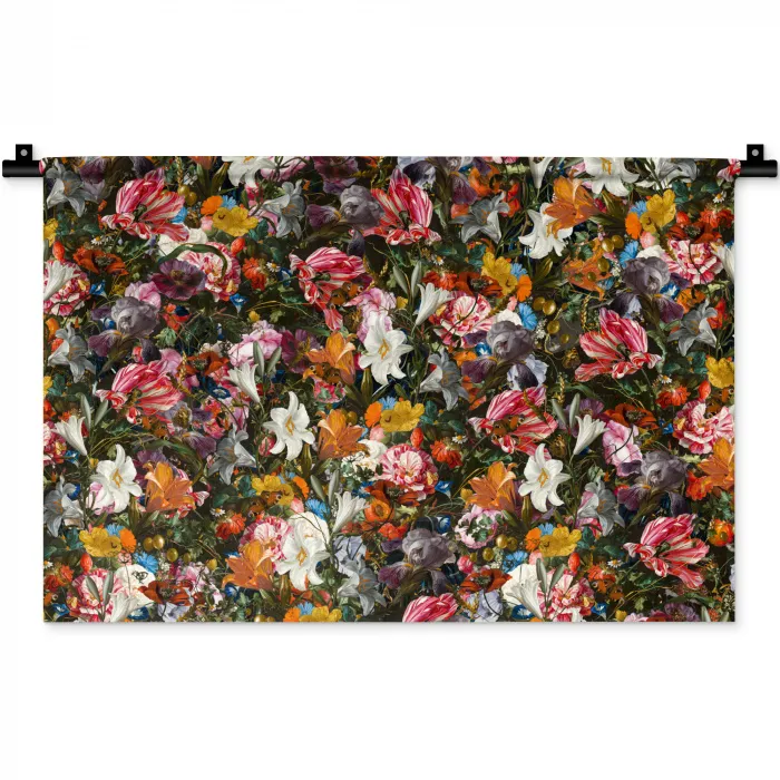 Bloemen - Vlinder - Design - Kunst - Abstract - Schilderij - Oude meesters Wandkleed katoen klein -zz3d