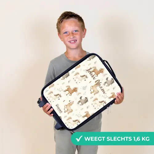 Patroon van veulens in beige en bruin kleuren Kinderkoffer - Zwart klein -sfeer4_NL
