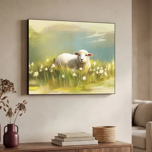 Schaap - Weide - Groen Textielframe zwart klein -sfeer3