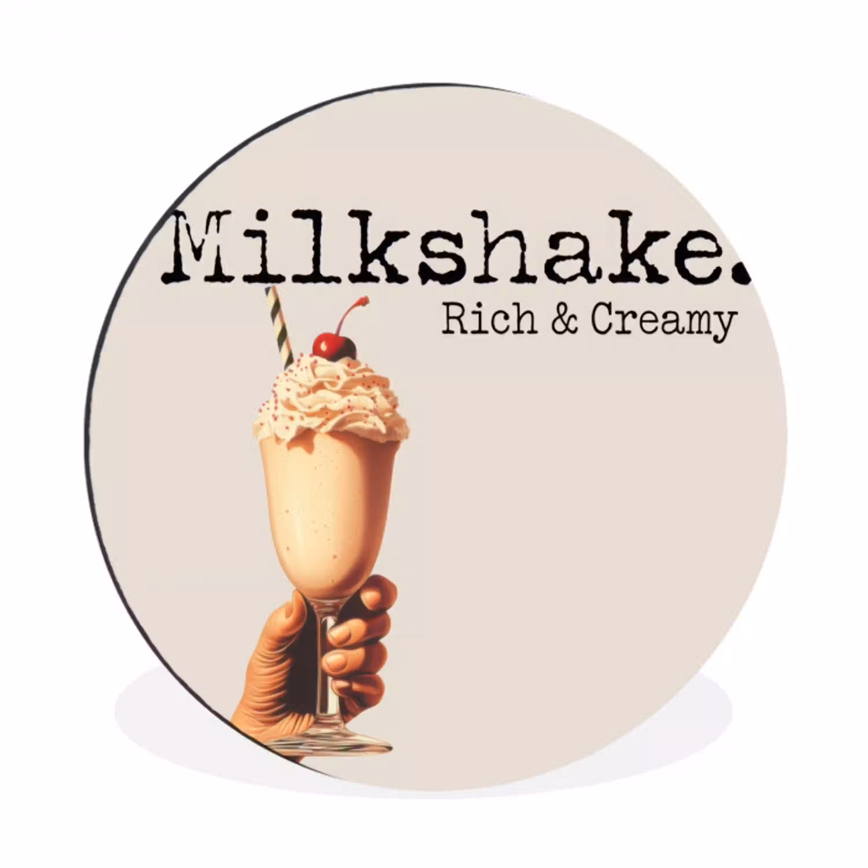 Milkshake - Kers - Rietje Wandcirkel aluminium klein -3d