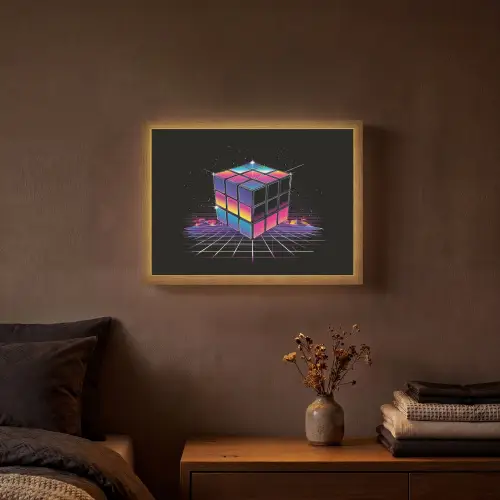 Kubus - Kleurrijk - Raster Light Box met batterij (Wandlamp) middel -sfeer4