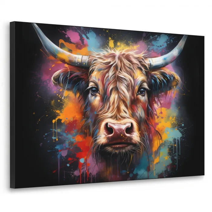 Graffiti - Schotse hooglander - Zwart - Koe Textielframe zwart klein -3d