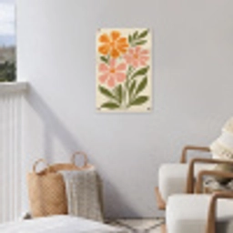 Minimalistisch - Bloemen - Bladeren - Roze tuinposter los doek klein -sfeer8