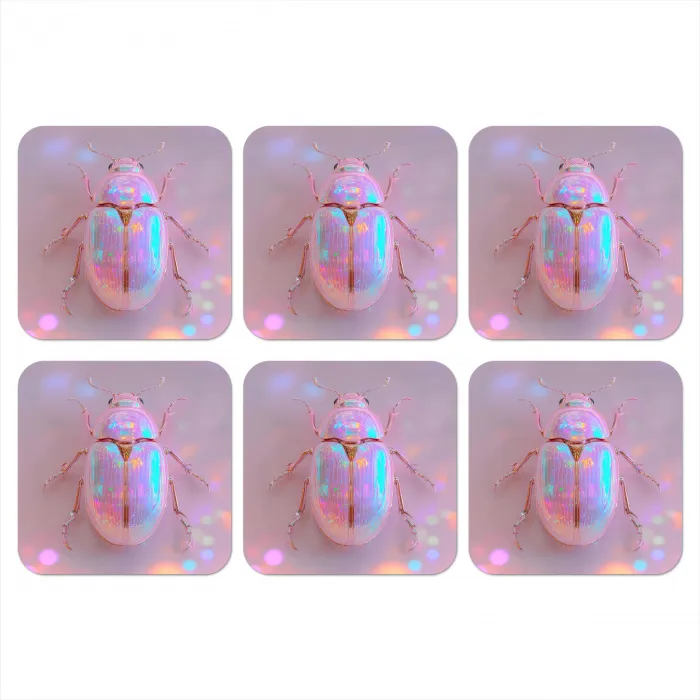 Kever - Metallic - Lichteffect - Roze onderzetter kurk middel -3d