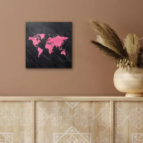 Wereldkaart - Roze - Marmer aluminium wit klein -sfeer4