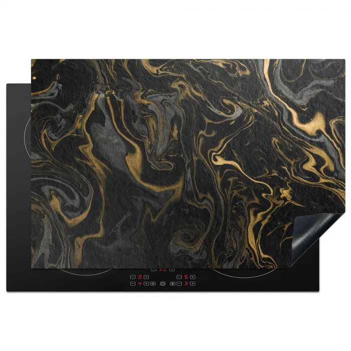 Gouden Rivieren in Zwart Marmer Inductie beschermer vinyl 3mm klein -3d