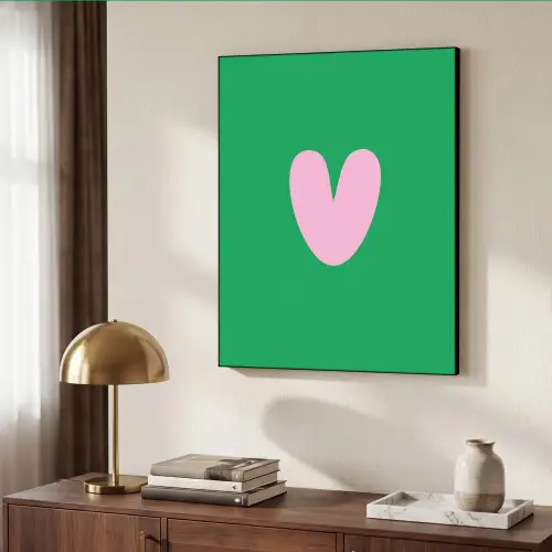 Groen - Hart - Minimalistisch - Valentijn Textielframe zwart klein -sfeer3