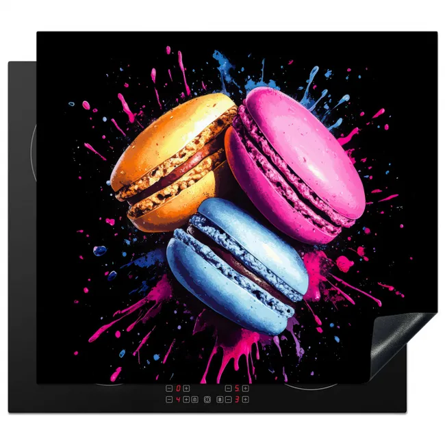 Macarons - Dessert - Graffiti - Kleurrijk - Roze - Blauw - Geel Inductie beschermer vinyl 3mm middel -3d