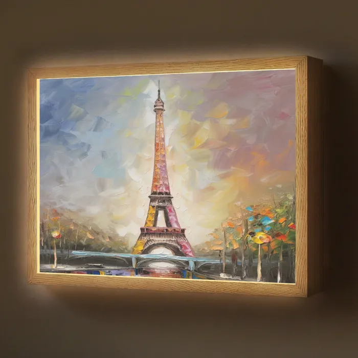 Eiffeltoren - Schilderij - Olieverf - Parijs Light Box met batterij (Wandlamp) middel -z3d_website