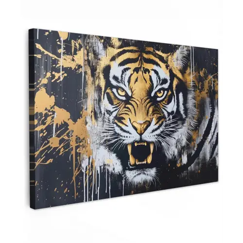 Tijger - Verfspatten - Goud canvas 2cm klein -z3d