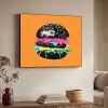Hamburger - Oranje - Neon - popart Textielframe zwart klein -sfeer3