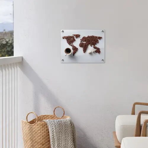 Wereldkaart - Koffiebonen - Suikerklontjes tuinposter los doek klein -sfeer8