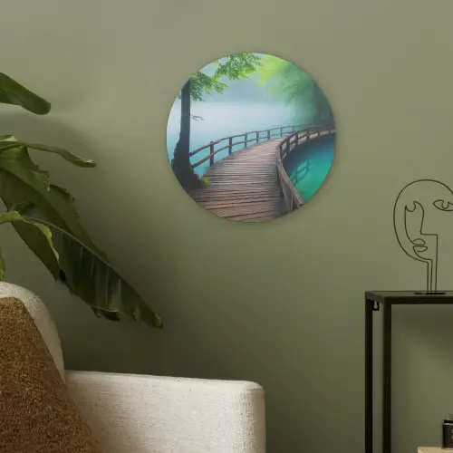 Brug - Water - Rivier - Bos Akoestische PET Vilt - Rond klein -sfeer2