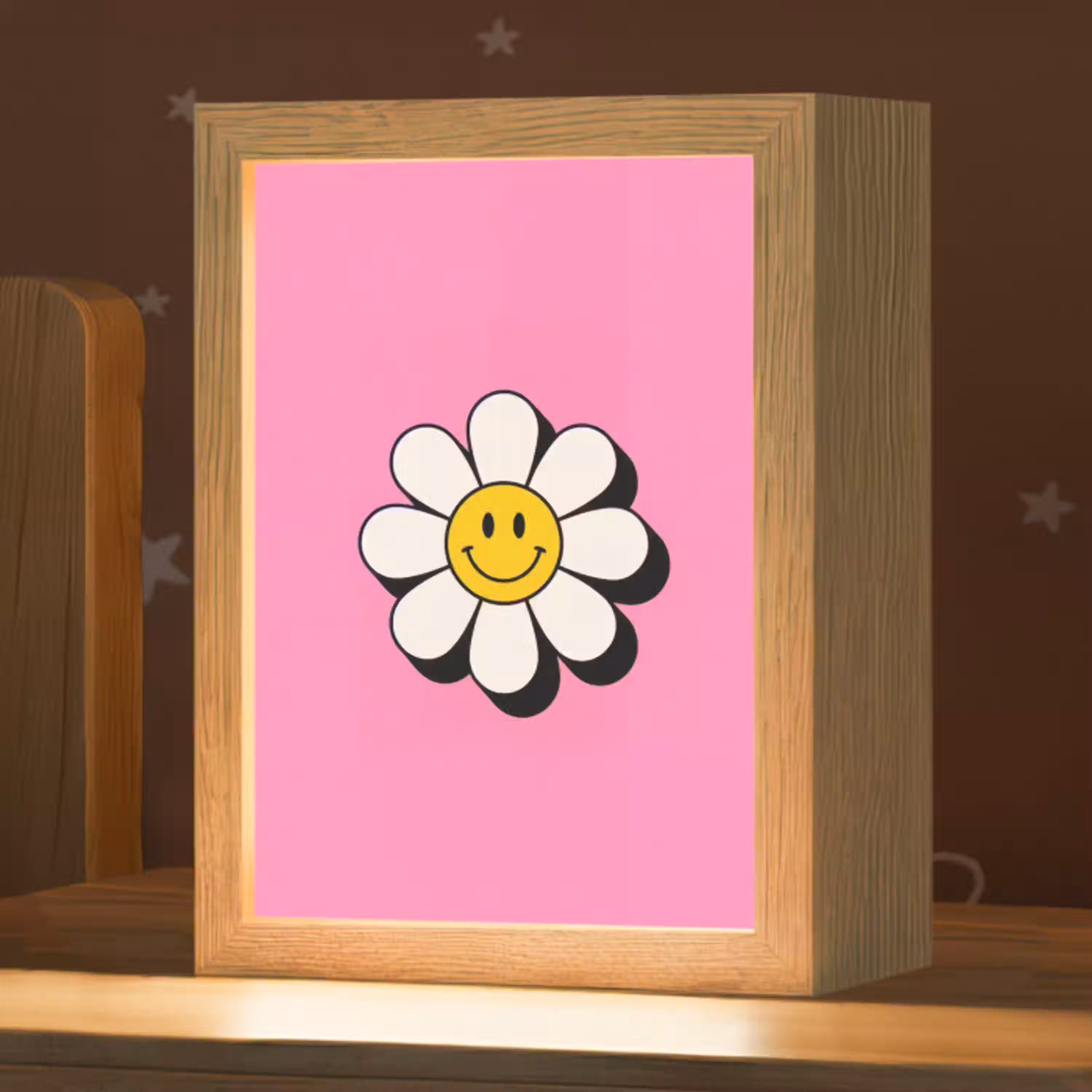 Smiley - Bloem - Roze Light Box met kabel (Kinderlampje) klein -zzz_3d_website