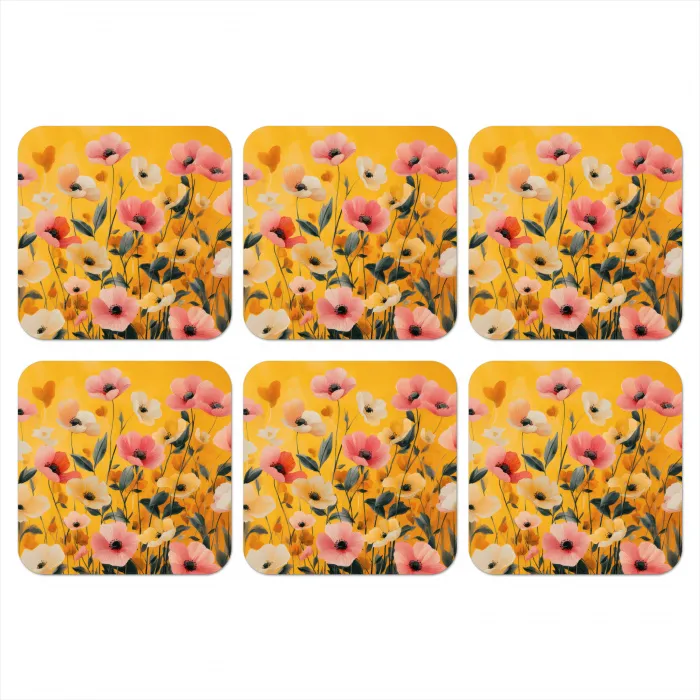 Bloemen - Veld - Geel onderzetter kurk middel -3d