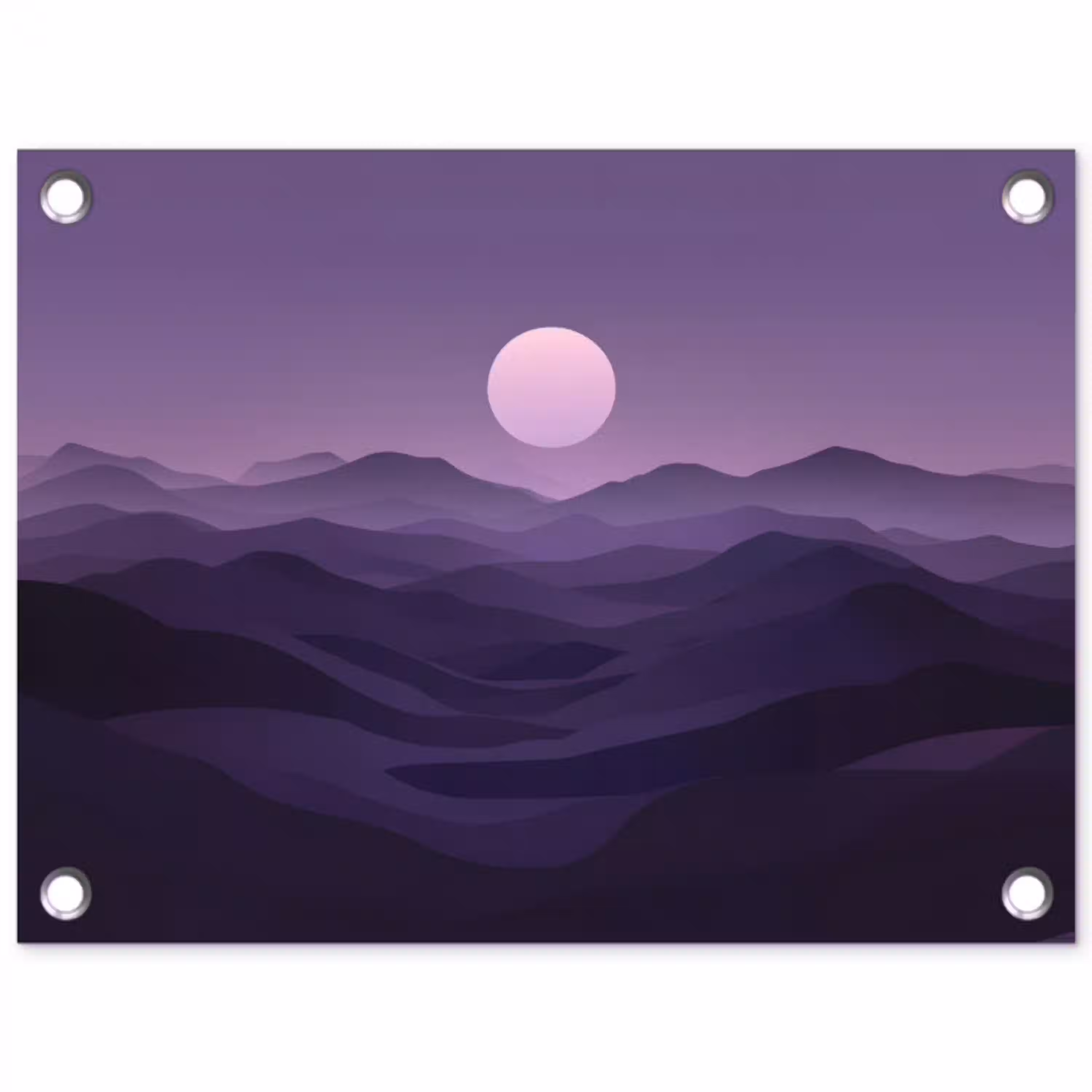 Heuvels - Paars - Mist - Zon tuinposter los doek klein -3d