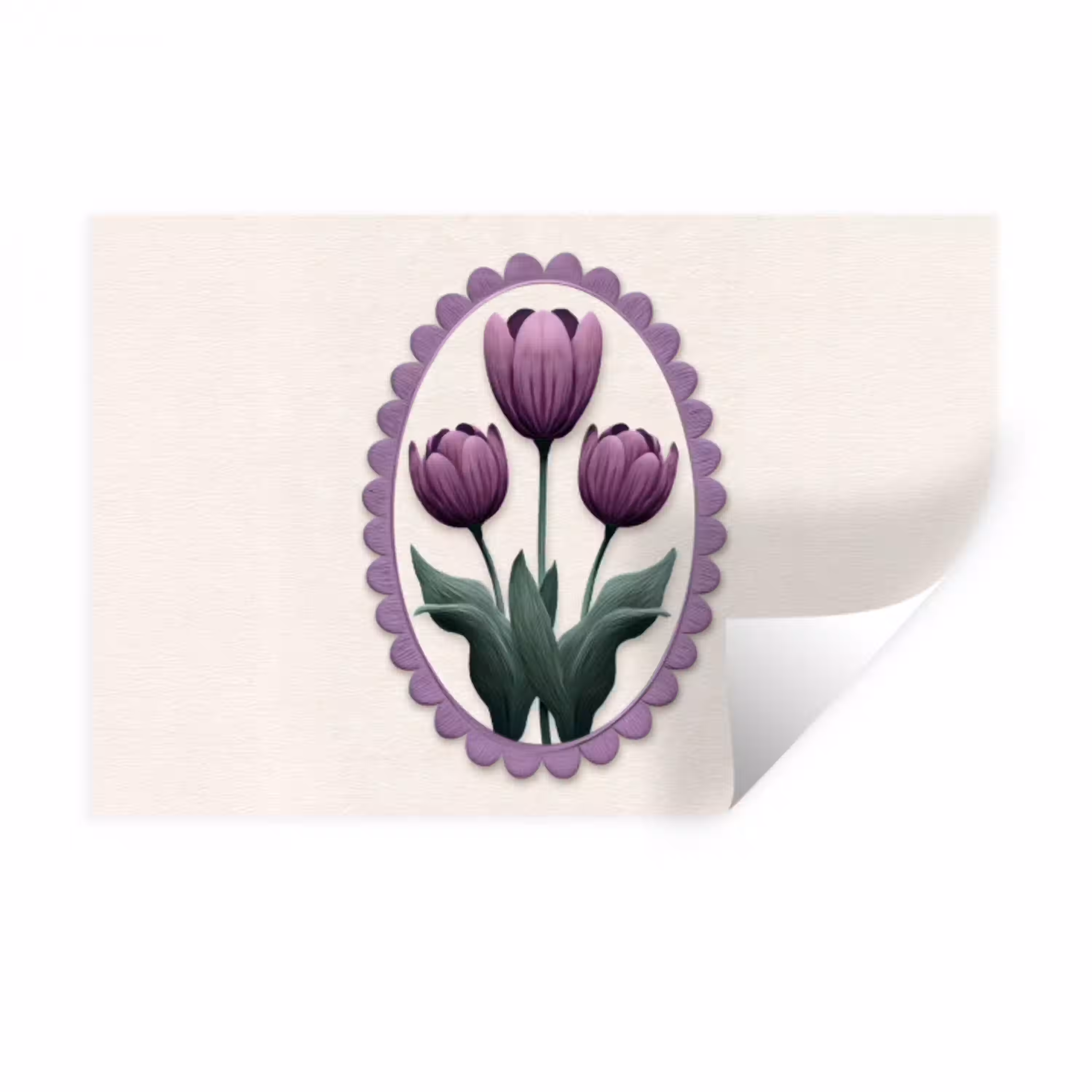 Tulpen - Paars - Lijst - Bladeren Muursticker klein -3d