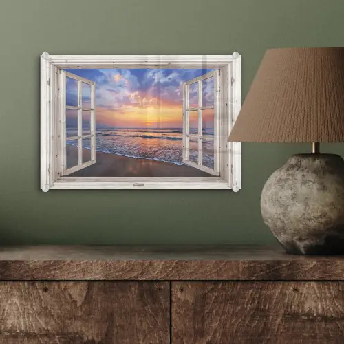 Doorkijk - Zee - Strand - Zonsondergang - Blauw plexiglas 5mm klein -sfeer3