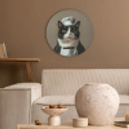 Kat - Kokskleding - Zwart - Wit Akoestische PET Vilt - Rond klein -sfeer1
