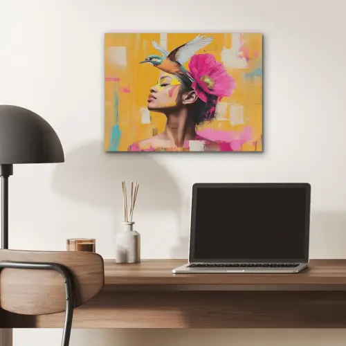 Vogel - Vrouw - Abstract - Bloem PET vilt klein -sfeer5