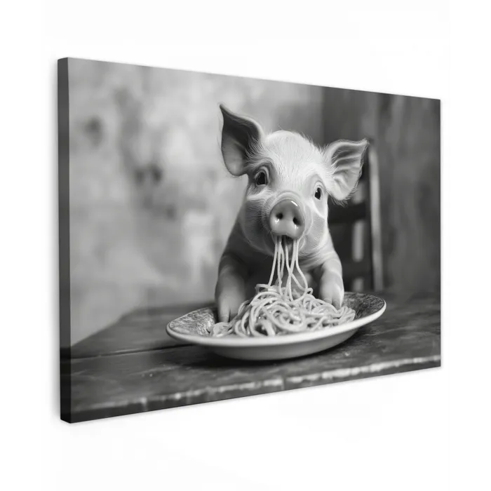 Varken - Schattig - Spaghetti - Zwart wit - Dier Tuinposter op houten frame 2 cm dik klein -3d