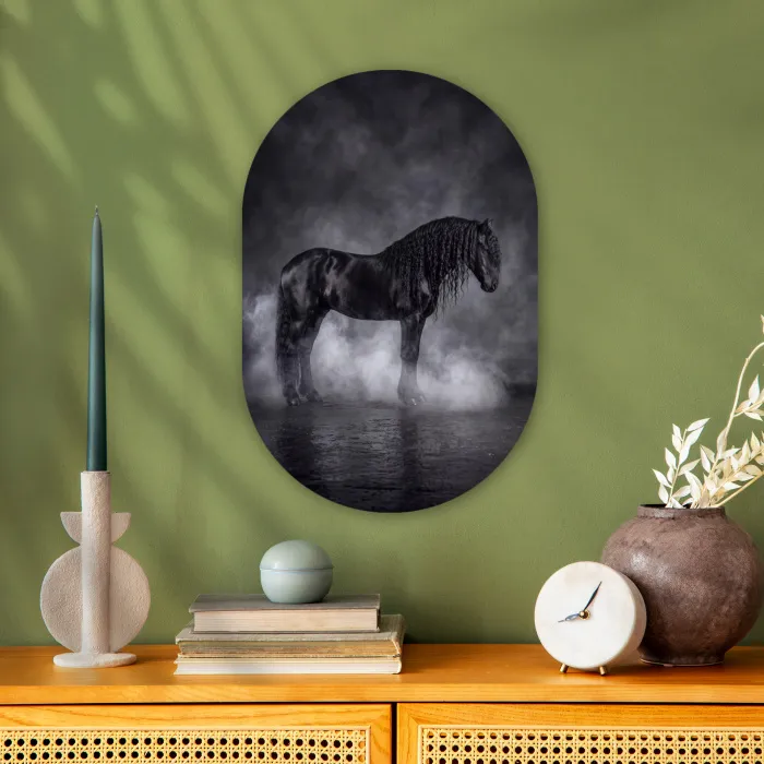Paard - Magisch - Zwart Wandcirkel Ovaal Forex klein -sfeer2