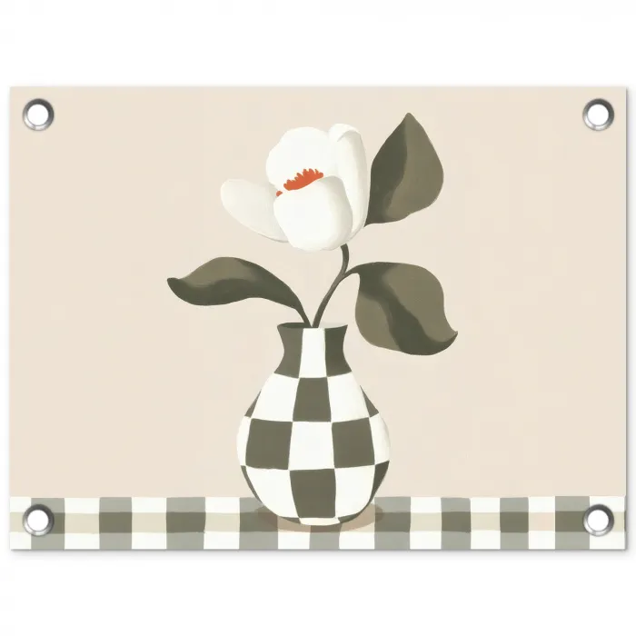 Vaas - Geruit - Groen - Bloem tuinposter los doek klein -3d