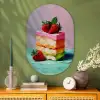 Taartje - Aardbeien - Glazuur - Kleurrijk Wandcirkel Ovaal Glas middel -sfeer2