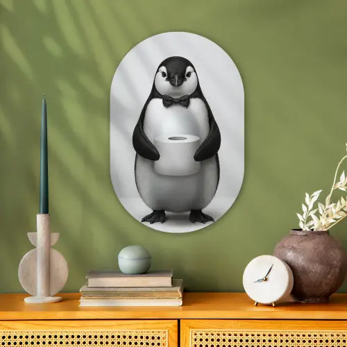 Pinguïn - WC rol - Wit Wandcirkel Ovaal Forex klein -sfeer2