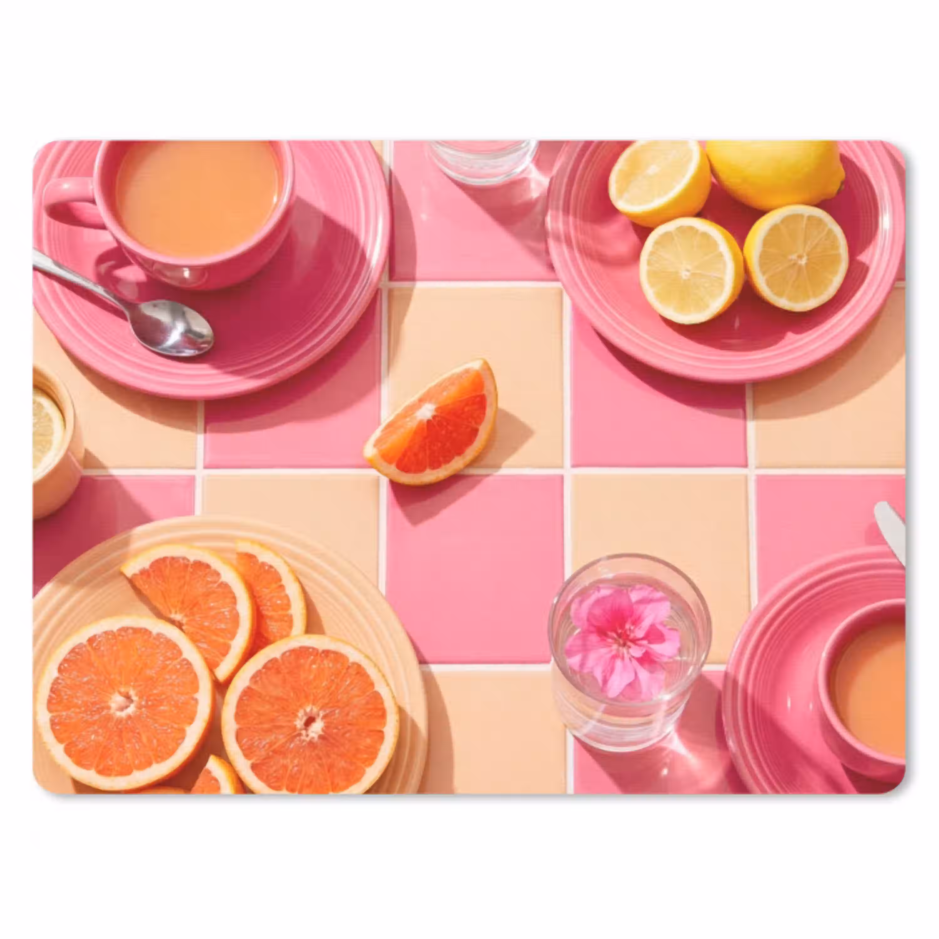Eten - Citrusvruchten - Stillevens - Roze - Oranje muismat rubber klein -3d