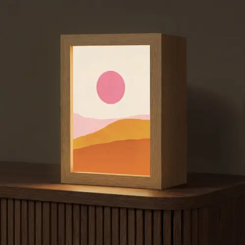Zon - Heuvels - Abstract - Roze Light Box met kabel (Tafellamp) klein -z3d_website