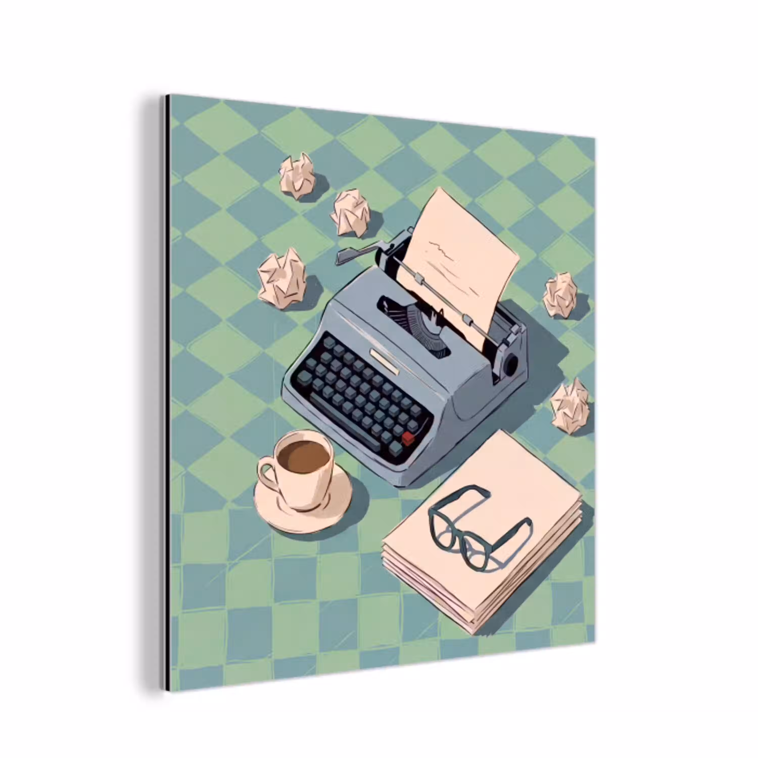 Typemachine - Kantoor - Vintage - Illustratie - Groen aluminium wit klein -3d