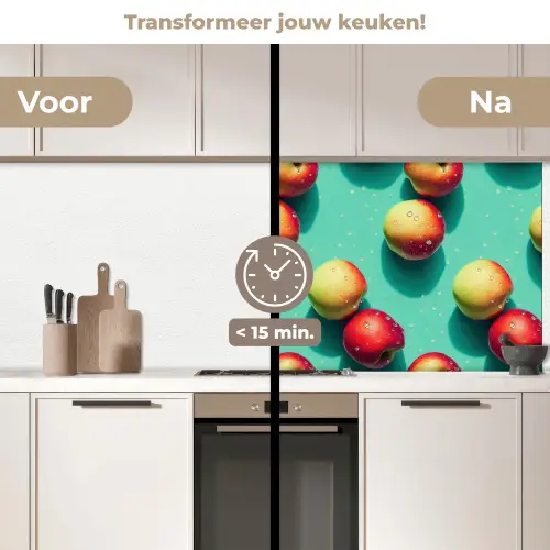 Appels - Water - Turquoise keuken achterwand 2 middel 871 -voor-na2_NL