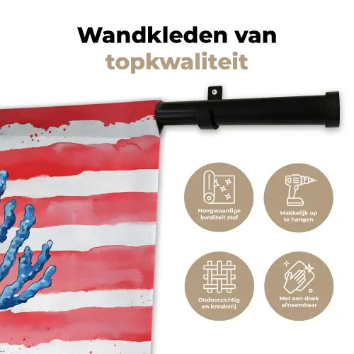 Koraal - Verfstructuur - Rood - Blauw Wandkleed katoen klein -sfeer2