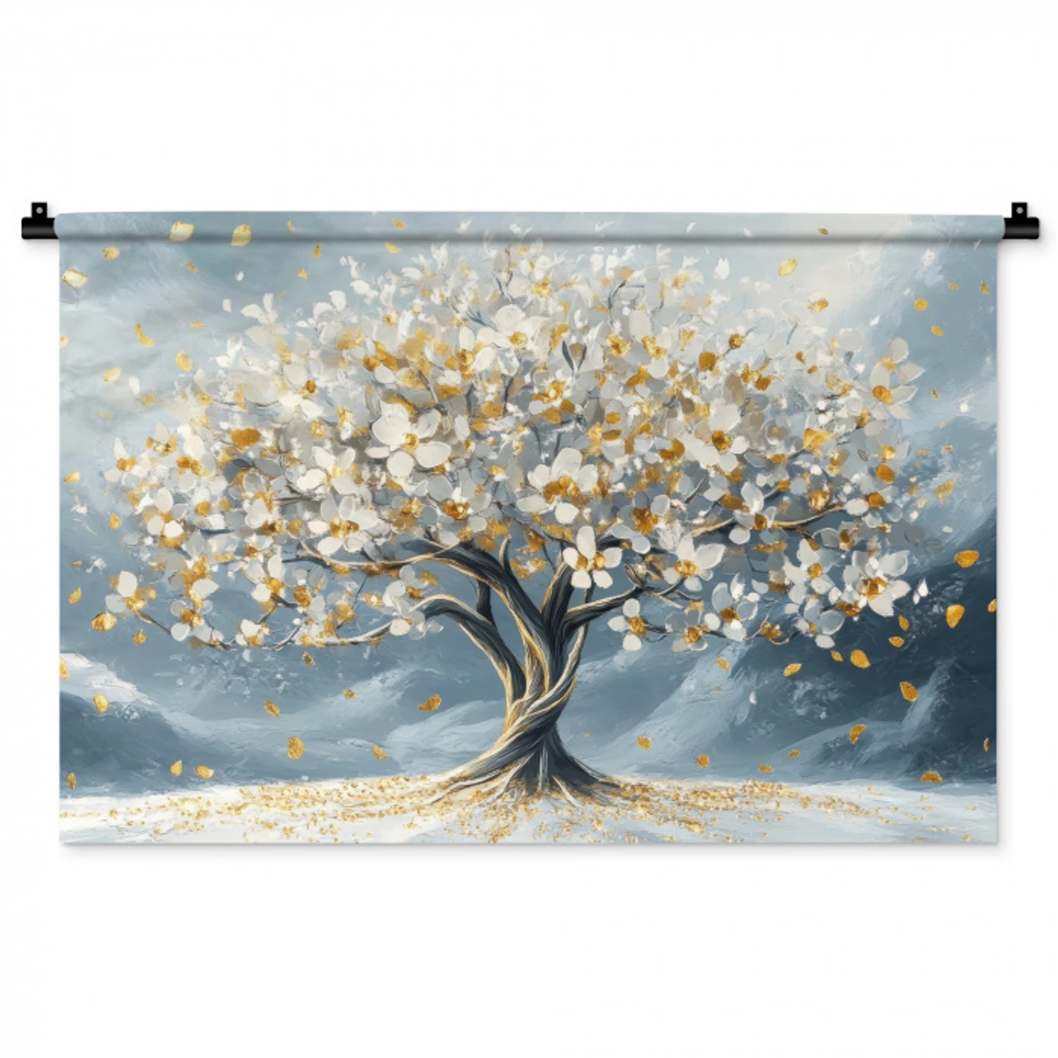 Boom - Winter - Levensboom - Modern - Goud Wandkleed katoen middel -zz3d