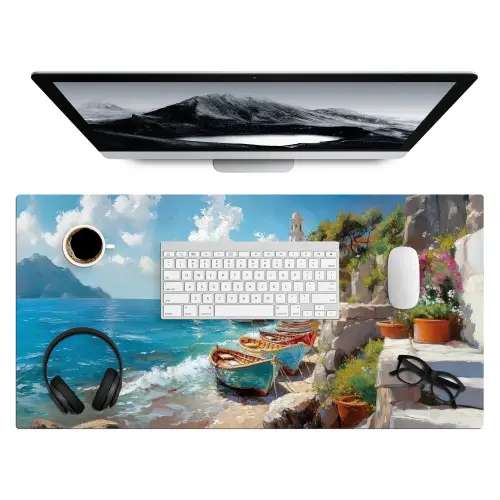 Boten - Rotsen - Zee - Zon Muismat XXL klein -3d