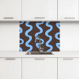 Kronkelende lijnen - Blauw - Bruin - Minimalistisch keuken achterwand 2 middel 865 -3d