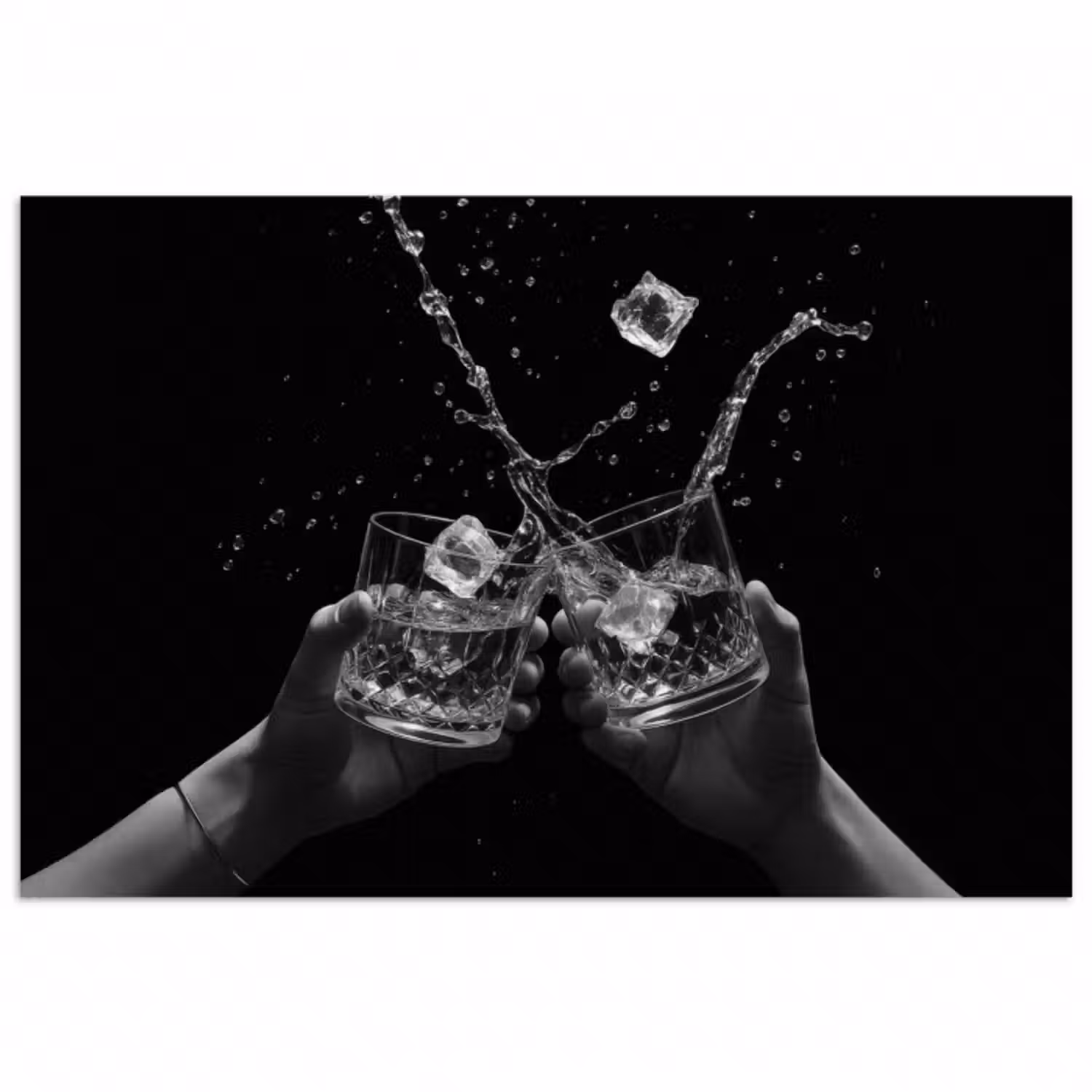Poster - Whiskygläser - Eis - Spritzer - Schwarz