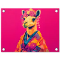 Kameel - Bloemen - Kimono - Waaiers tuinposter los doek klein -3d